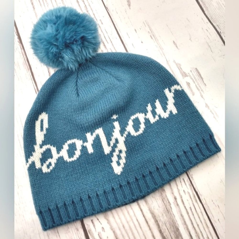 Indigo Winter Knit Ski Hat Toque Turquoise Blue O/S Bonjour French